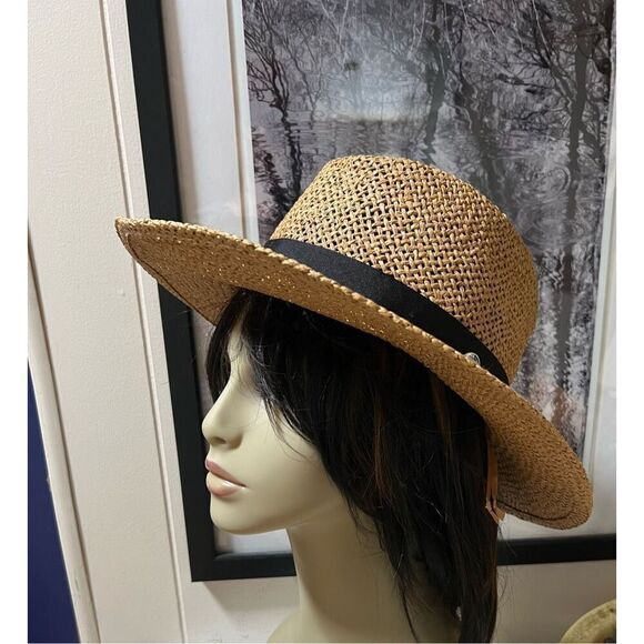 NWT $125 Bruno Magli Logo Open Weave Ribbon Band Paper Fedora Sun Hat unisex - Picture 1 of 15